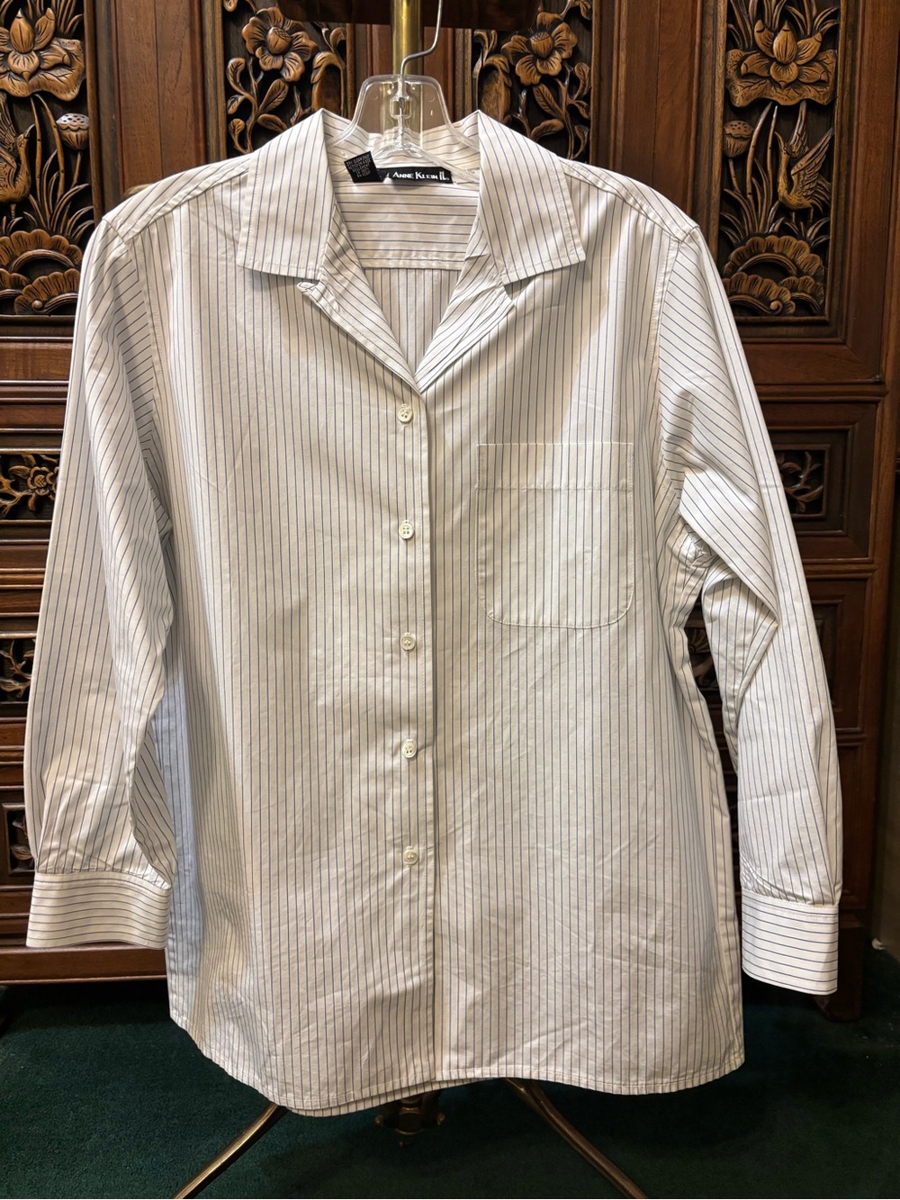 Vintage Anne Klein II Petite Pinstripe Cotton Button Down Shirt